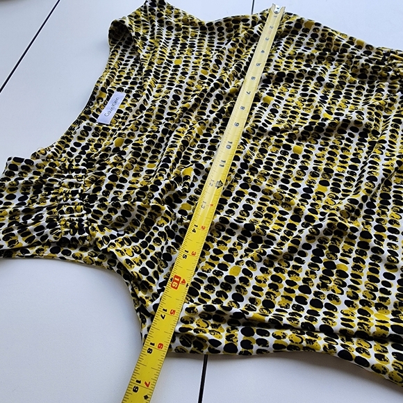 Calvin Klein Green Black Dot Printed Sleeveless Career Sheath Dress Rutched M - Picture 10 of 14